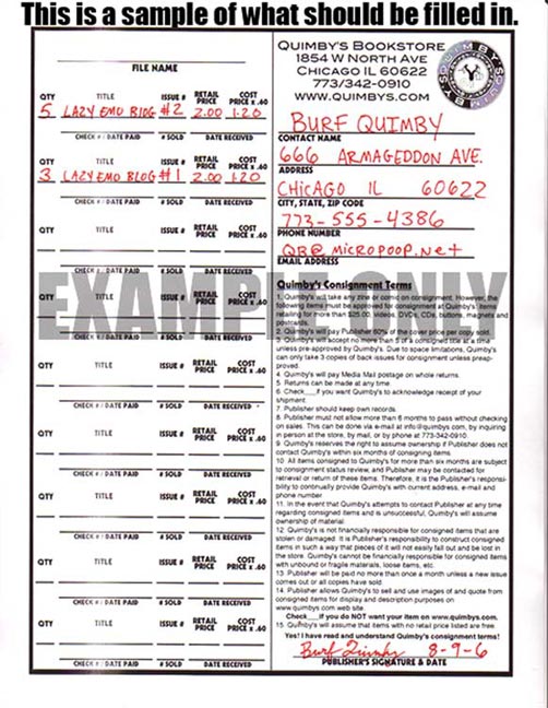 of form a example completed application an Consignment Quimby's